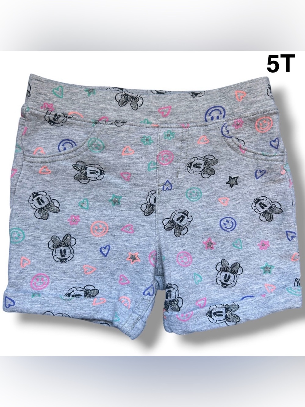 Disney Grey Minnie Mouse Heart & Smiley Print Shorts Size 5T